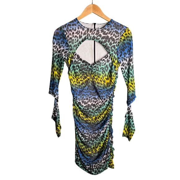 Ganni Leopard Print Cutout Mini Dress Multicolor Size 4 - Picture 5 of 8